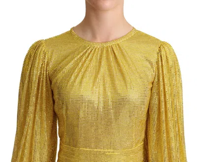 Dolce & Gabbana Yellow Crystal Mesh Pleated Maxi Dress In Yellow
