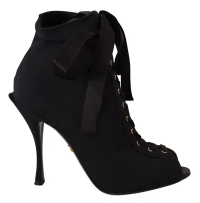 Dolce & Gabbana Black Stretch Short Ankle Boots Shoes In Black
