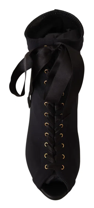 Dolce & Gabbana Black Stretch Short Ankle Boots Shoes In Black