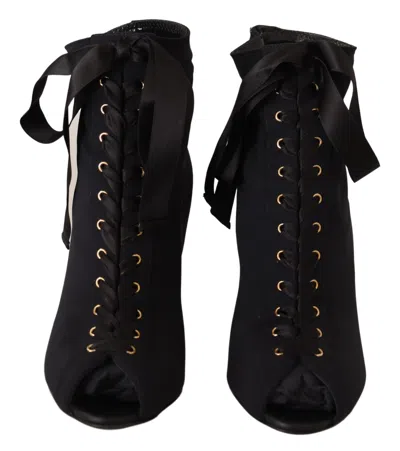 Dolce & Gabbana Black Stretch Short Ankle Boots Shoes In Black