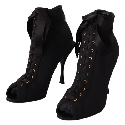 Dolce & Gabbana Black Stretch Short Ankle Boots Shoes In Black