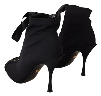 Dolce & Gabbana Black Stretch Short Ankle Boots Shoes In Black