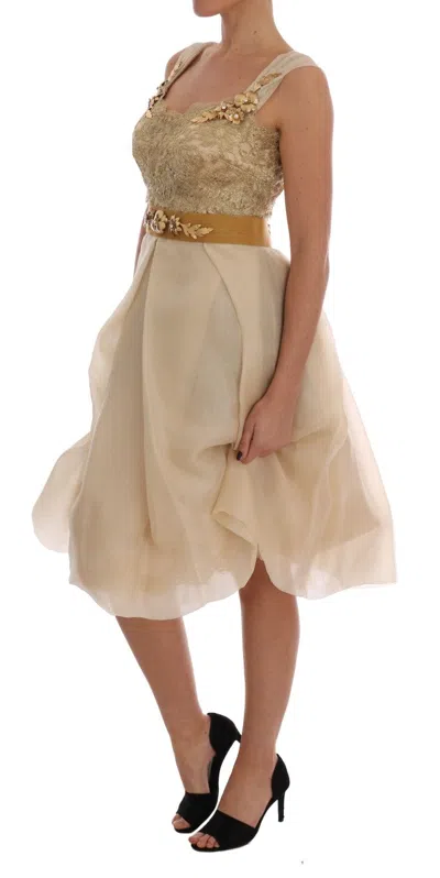 Dolce & Gabbana Gold Silk Crystal Embellished Dress In Gold