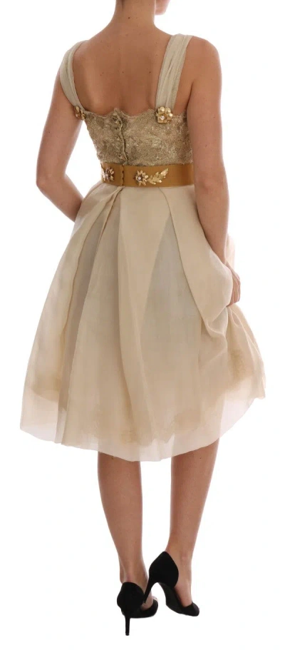 Dolce & Gabbana Gold Silk Crystal Embellished Dress In Gold