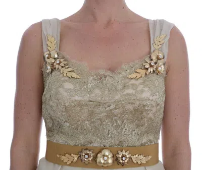 Dolce & Gabbana Gold Silk Crystal Embellished Dress In Gold