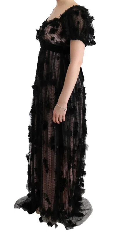 Dolce & Gabbana Black Pink Silk Applique Shift Dress In Black