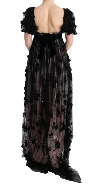 Dolce & Gabbana Black Pink Silk Applique Shift Dress In Black