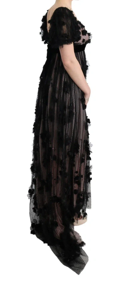 Dolce & Gabbana Black Pink Silk Applique Shift Dress In Black