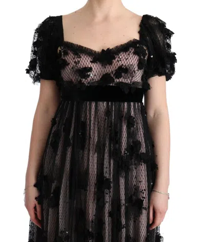 Dolce & Gabbana Black Pink Silk Applique Shift Dress In Black