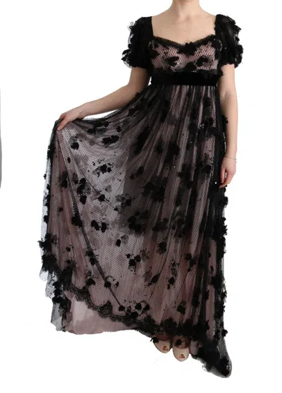 Dolce & Gabbana Black Pink Silk Applique Shift Dress In Black