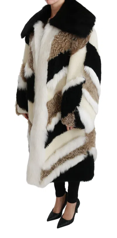 Dolce & Gabbana Sheep Fur Shearling Cape Jacket Coat In Multicolor