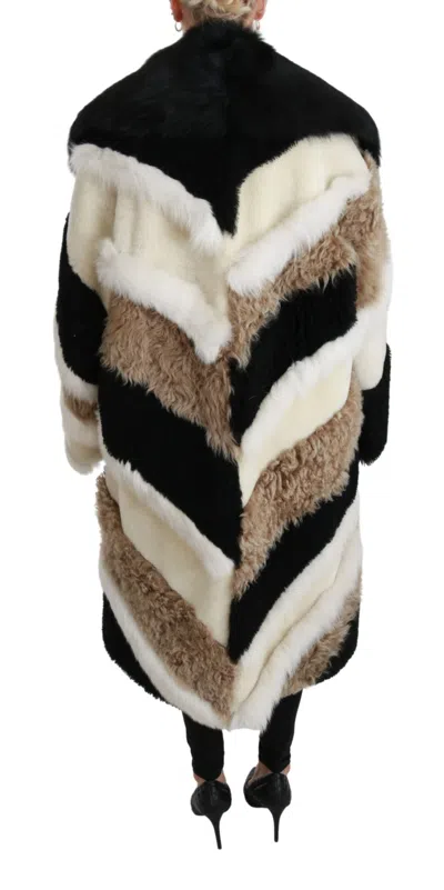 Dolce & Gabbana Sheep Fur Shearling Cape Jacket Coat In Multicolor