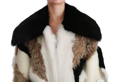 Dolce & Gabbana Sheep Fur Shearling Cape Jacket Coat In Multicolor