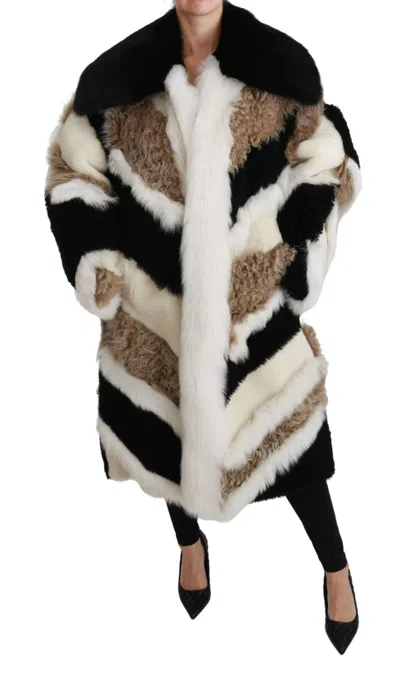 Dolce & Gabbana Sheep Fur Shearling Cape Jacket Coat In Multicolor