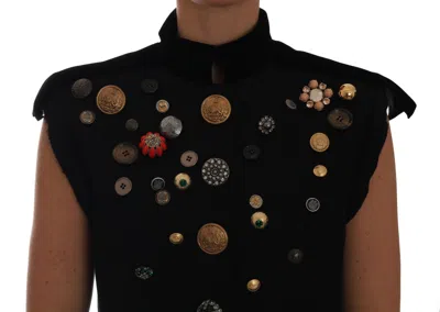 Dolce & Gabbana Cropped Button-embellished Wool-blend Canvas Vest In Black