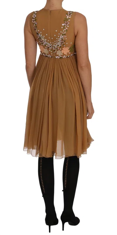 Dolce & Gabbana Crystal Silk Gold A-line Gown Dress In Gold