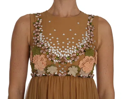 Dolce & Gabbana Crystal Silk Gold A-line Gown Dress In Gold