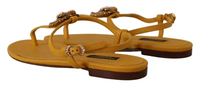 Dolce & Gabbana Mustard T-strap Flat Sandals With Heart Embellishment In Yellow