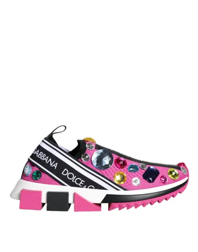 Dolce & Gabbana Pink Sorrento Crystals Low Top Sneakers Shoes In Pink