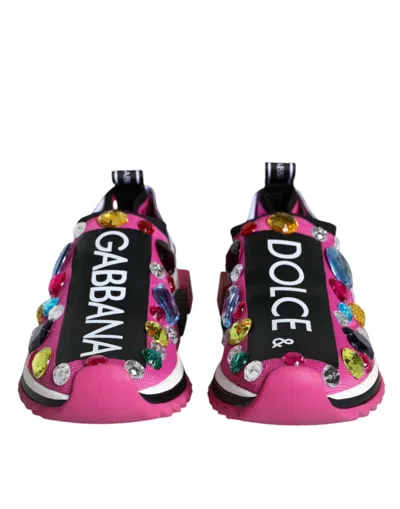 Dolce & Gabbana Pink Sorrento Crystals Low Top Sneakers Shoes In Pink