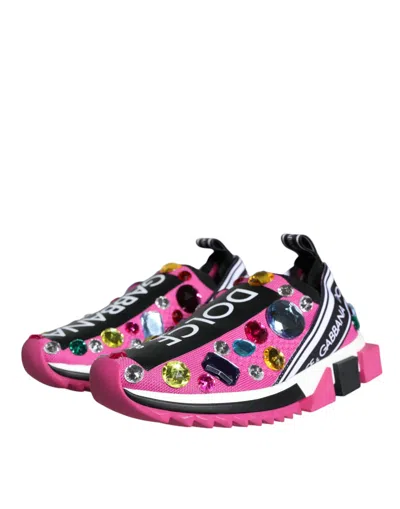 Dolce & Gabbana Pink Sorrento Crystals Low Top Sneakers Shoes In Pink