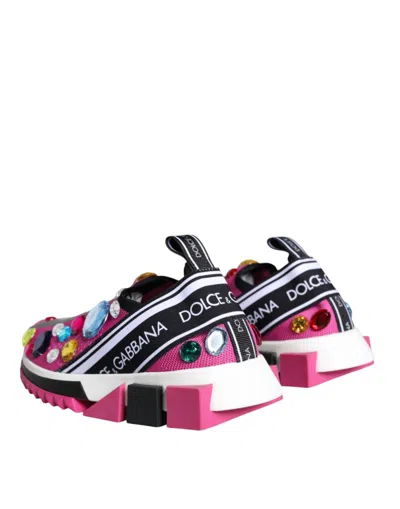 Dolce & Gabbana Pink Sorrento Crystals Low Top Sneakers Shoes In Pink