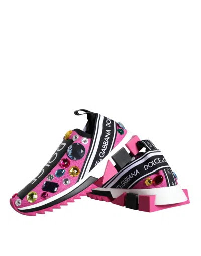 Dolce & Gabbana Pink Sorrento Crystals Low Top Sneakers Shoes In Pink