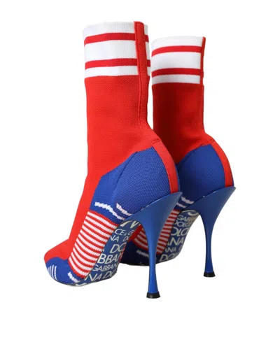 Dolce & Gabbana Red Blue Stretch Sock Style Ankle Boots Logo Shoes In Multicolor