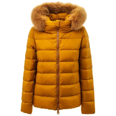 Herno Padded Jacket With Hood And Removable Fur  In Yellow