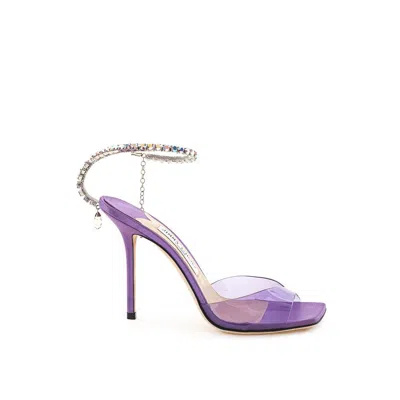 Jimmy Choo Purple Saeda 100 Crystal Chain Embellishment Heels In Purple
