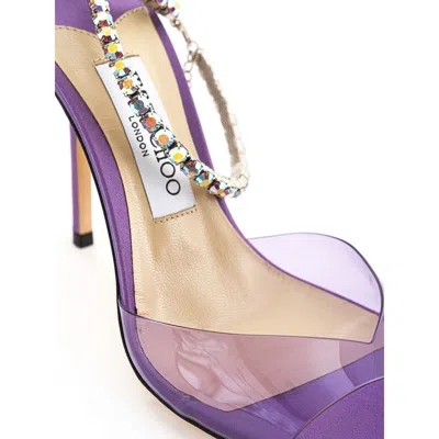 Jimmy Choo Purple Saeda 100 Crystal Chain Embellishment Heels In Purple