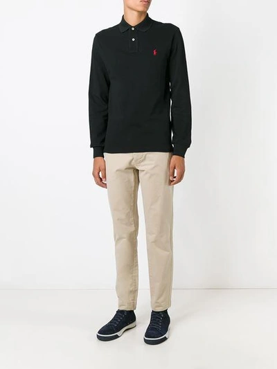 Shop Polo Ralph Lauren Long Sleeve Polo Shirt In Black