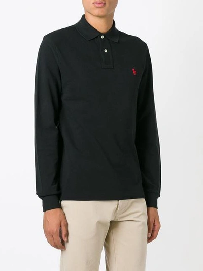 Shop Polo Ralph Lauren Long Sleeve Polo Shirt In Black