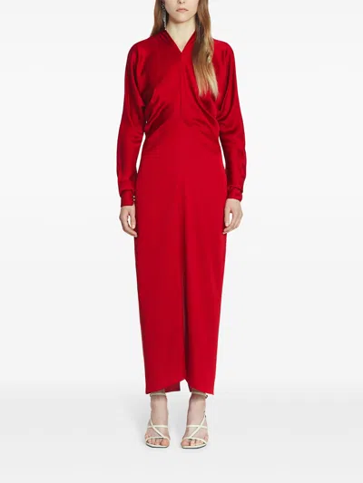 Lanvin Draped V-neck Dress In Red
