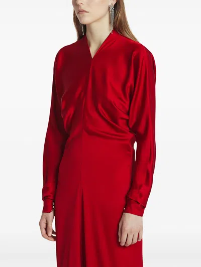 Lanvin Draped V-neck Dress In Red