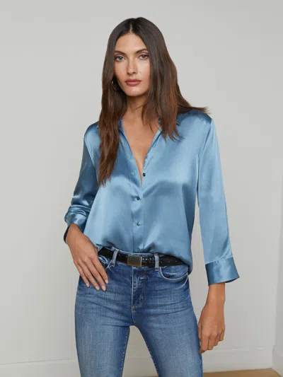 Shop L Agence Dani Silk Blouse In Blue Mist