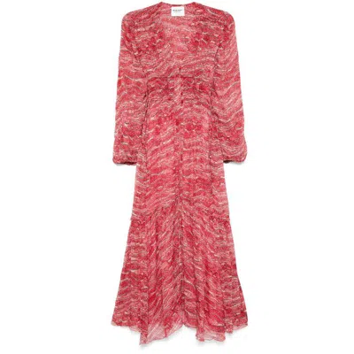 Isabel Marant Étoile 'amara' Red Long Dress With V Neck And Asymmetric Hem In Red