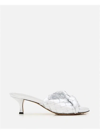 Bottega Veneta Silver Slip On Heels In Silver