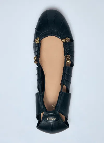 Chloé Luna Ballerinas With Gold-tone Accents And Pleated Design In Black