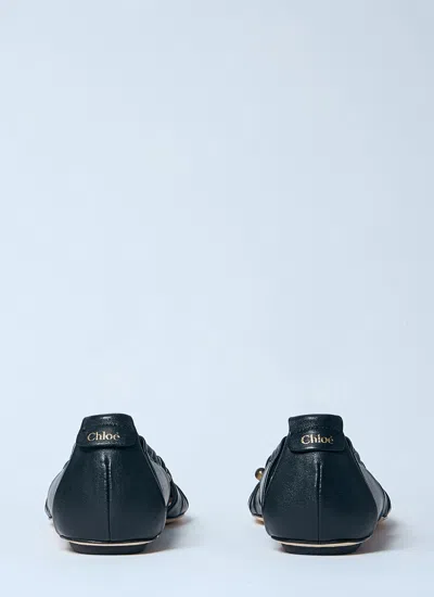 Chloé Luna Ballerinas With Gold-tone Accents And Pleated Design In Black