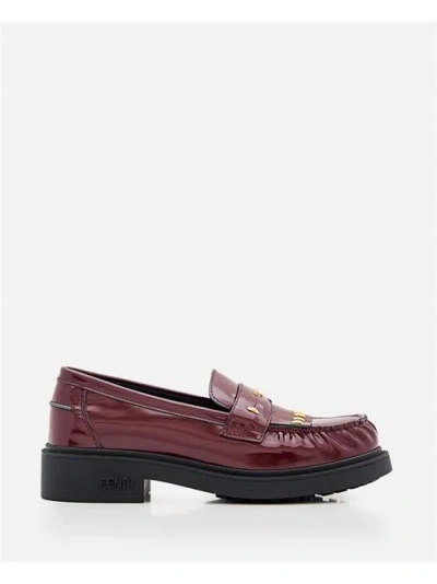 Fendi Leather Loafer With Studs In Brown