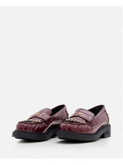 Fendi Leather Loafer With Studs In Brown