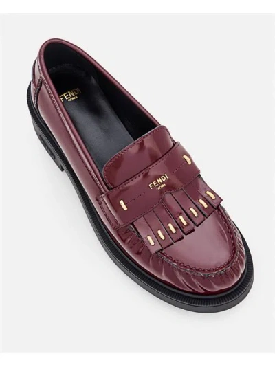 Fendi Leather Loafer With Studs In Brown