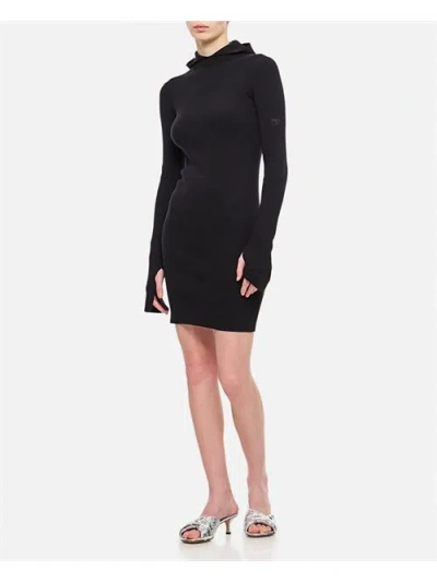 Fendi Women Wool Silk Ribs Mini Dress In Black