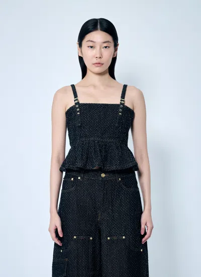 Ganni Women Fluffy Denim Strap Top In Black