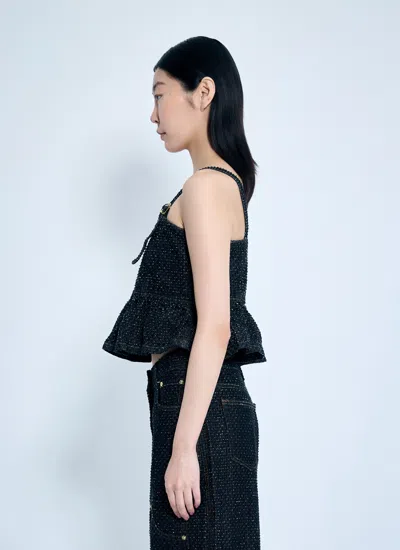 Ganni Women Fluffy Denim Strap Top In Black