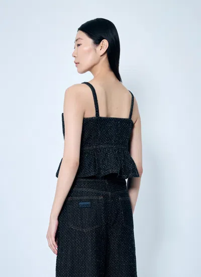 Ganni Women Fluffy Denim Strap Top In Black