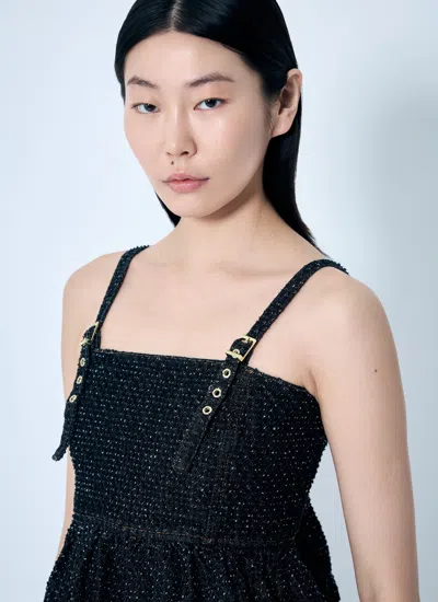 Ganni Women Fluffy Denim Strap Top In Black