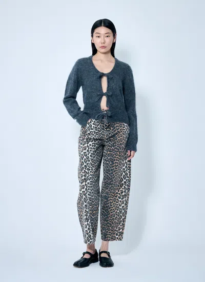 Ganni Tie-string Mohair Blend Cardigan In Gray