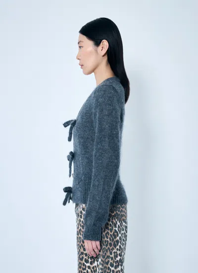 Ganni Tie-string Mohair Blend Cardigan In Gray